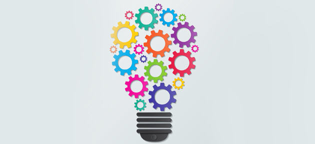 Na imagem vemos uma ilustração de uma lâmpada feita de engrenagens