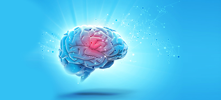 Imagem azul mostra cérebro brilhando para ressaltar a importância da neurociência