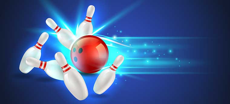 Ilustração de pinos de boliche sendo derrubados