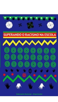 Capa azul com padrões geométricos em verde, amarelo, vermelho, branco e preto